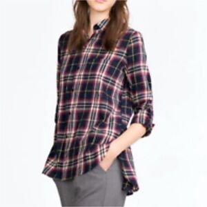 Zara Trafaluc Plaid Boyfriend Button-Up Women Shirt Long Sleeve Top Blue Red Sm